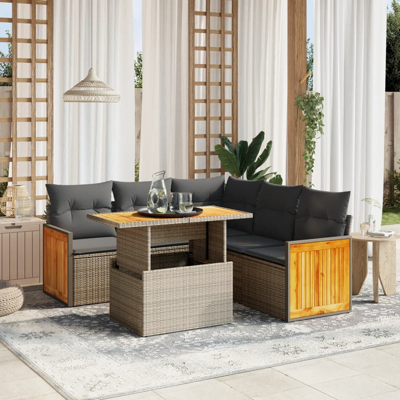 vidaXL 6 Piece Garden Sofa Set with Cushions Beige Poly Rattan