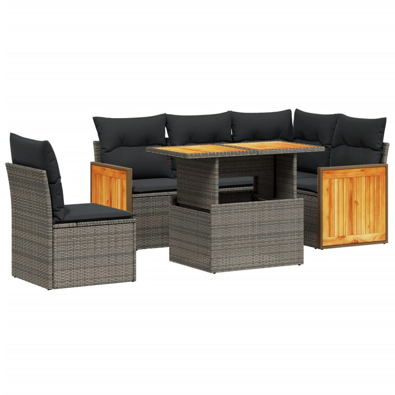 vidaXL 6 Piece Garden Sofa Set with Cushions Beige Poly Rattan