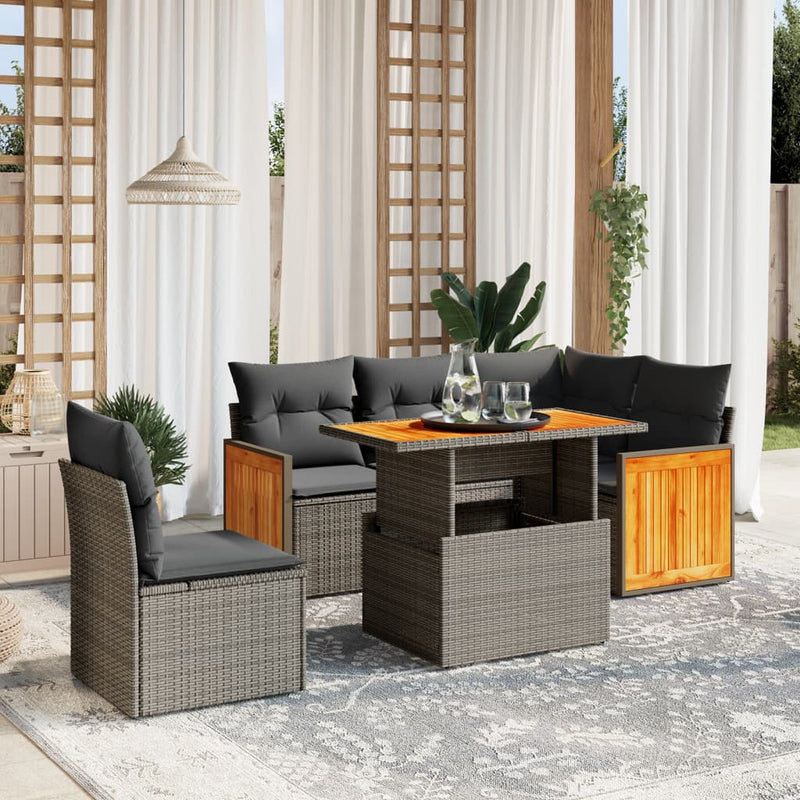 vidaXL 6 Piece Garden Sofa Set with Cushions Beige Poly Rattan