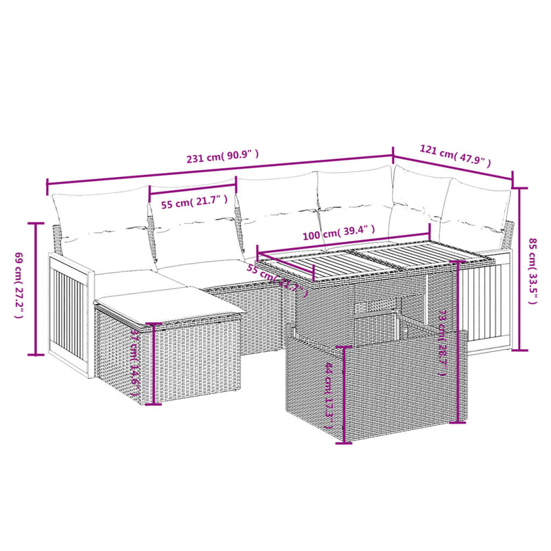 vidaXL 7 Piece Garden Sofa Set with Cushions Grey Poly Rattan