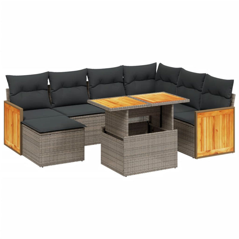 vidaXL 8 Piece Garden Sofa Set with Cushions Grey Poly Rattan
