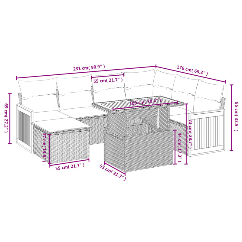 vidaXL 8 Piece Garden Sofa Set with Cushions Grey Poly Rattan