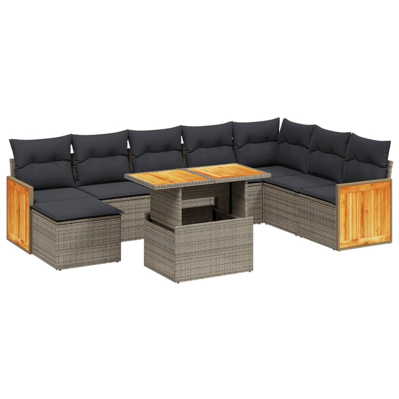 9 Piece Garden Sofa Set with Cushions Grey Poly Rattan