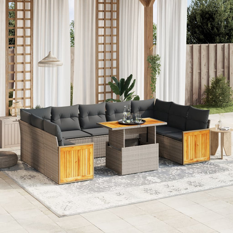 vidaXL 10 Piece Garden Sofa Set with Cushions Grey Poly Rattan
