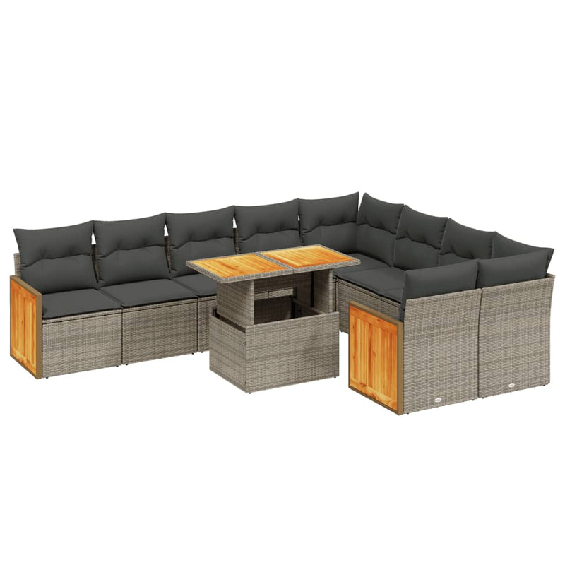 10 Piece Garden Sofa Set with Cushions Grey Poly Rattan