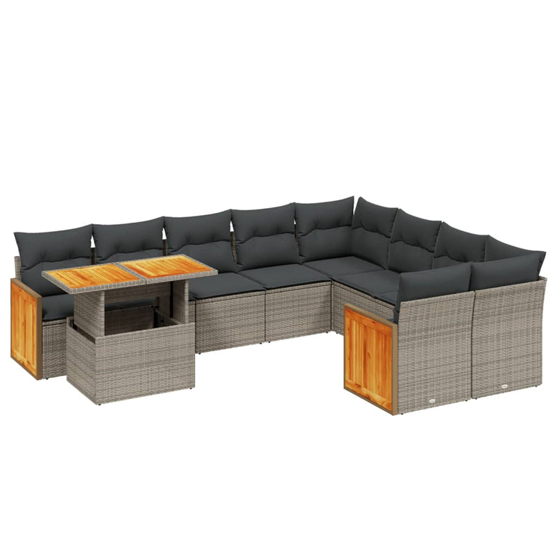 vidaXL 10 Piece Garden Sofa Set with Cushions Grey Poly Rattan