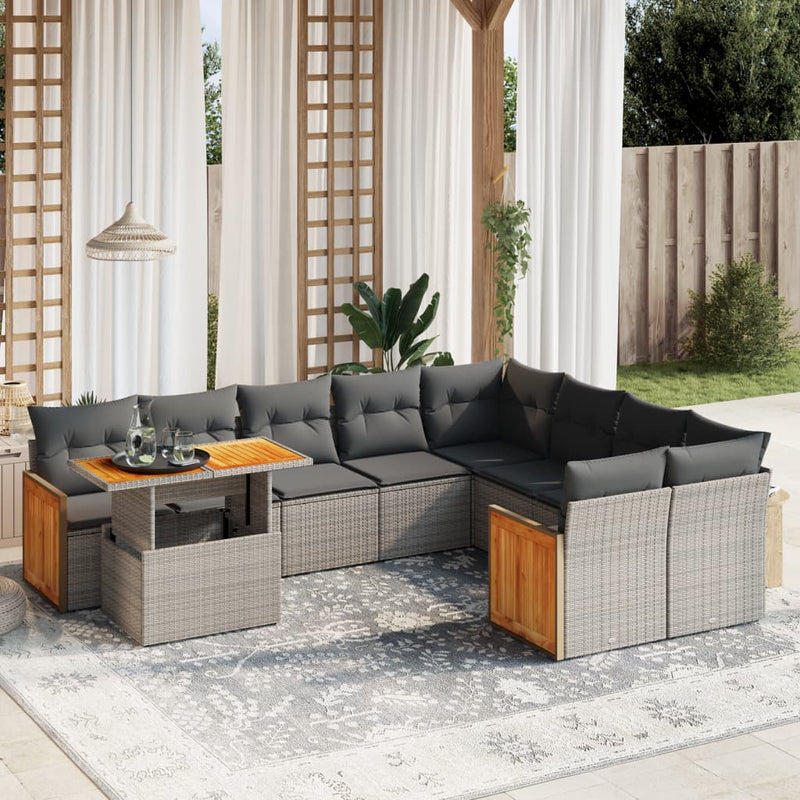 vidaXL 10 Piece Garden Sofa Set with Cushions Grey Poly Rattan