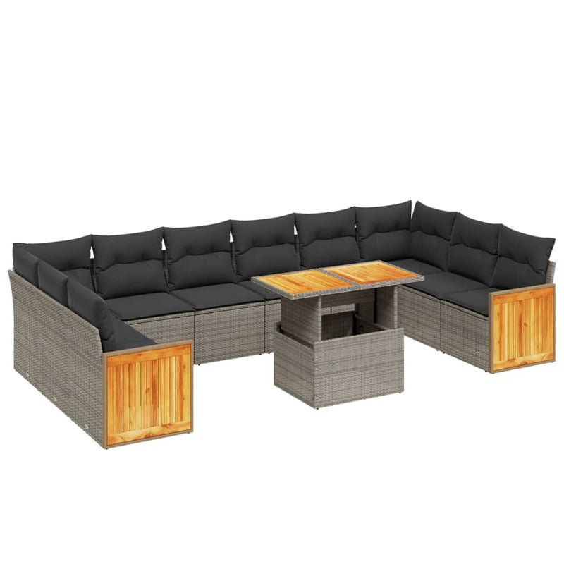 vidaXL 11 Piece Garden Sofa Set with Cushions Grey Poly Rattan