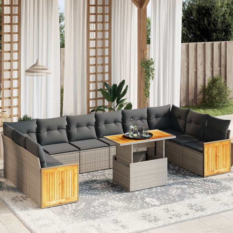 vidaXL 11 Piece Garden Sofa Set with Cushions Grey Poly Rattan