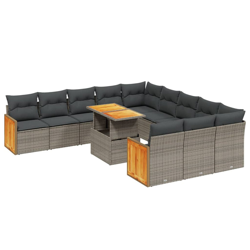 11 Piece Garden Sofa Set with Cushions Grey Poly Rattan