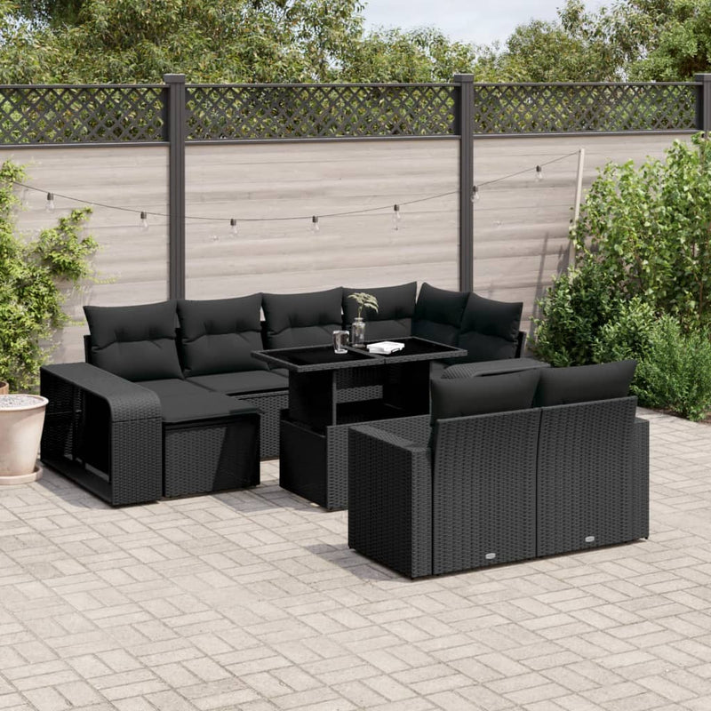 vidaXL 11 Piece Garden Sofa Set with Cushions Black Poly Rattan