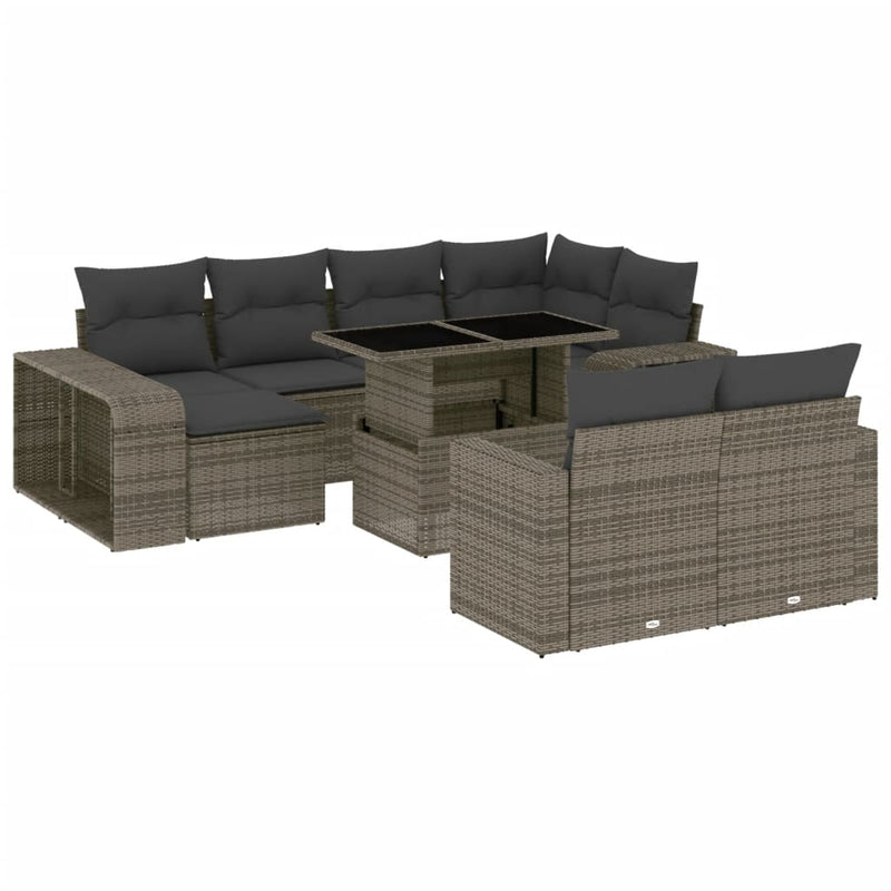 vidaXL 11 Piece Garden Sofa Set with Cushions Grey Poly Rattan