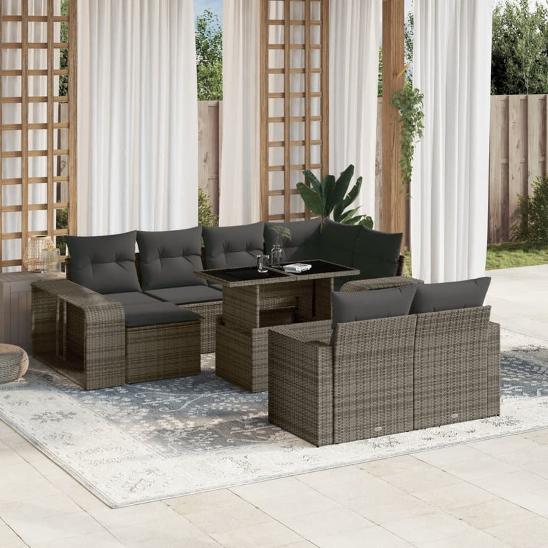 vidaXL 11 Piece Garden Sofa Set with Cushions Grey Poly Rattan