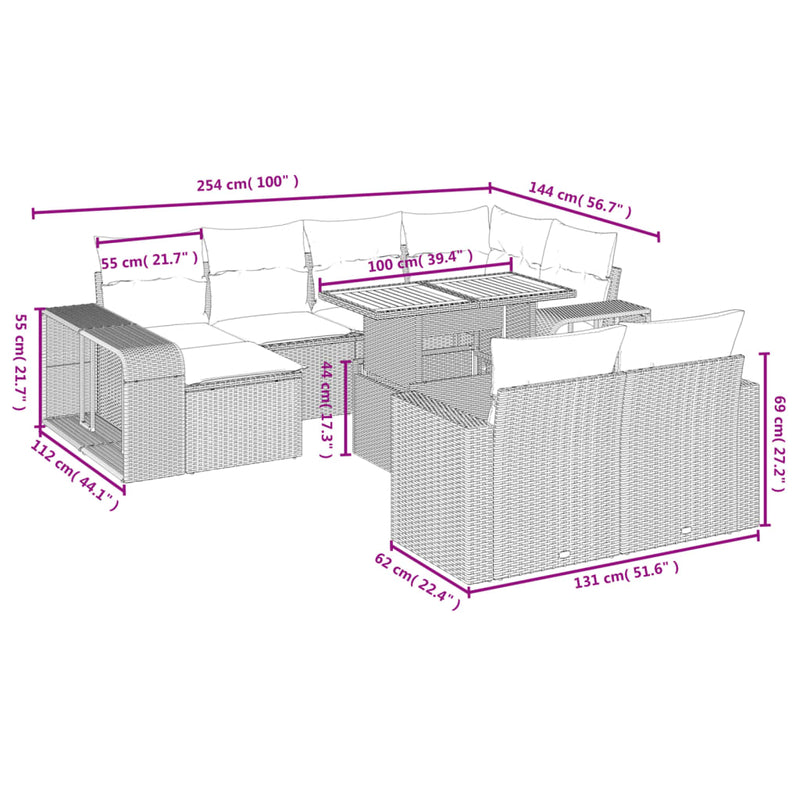 vidaXL 11 Piece Garden Sofa Set with Cushions Black Poly Rattan