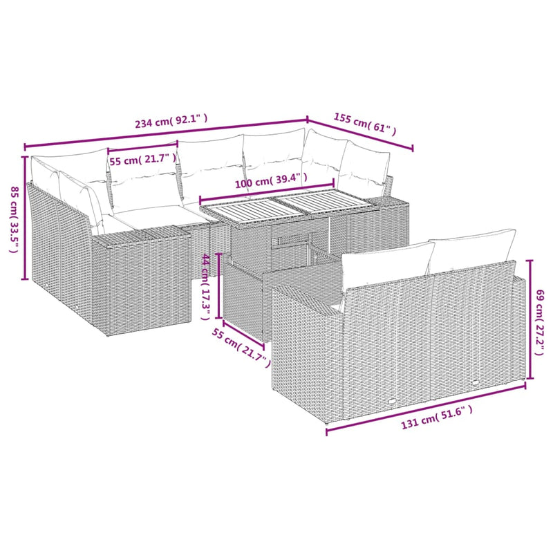 vidaXL 11 Piece Garden Sofa Set with Cushions Grey Poly Rattan