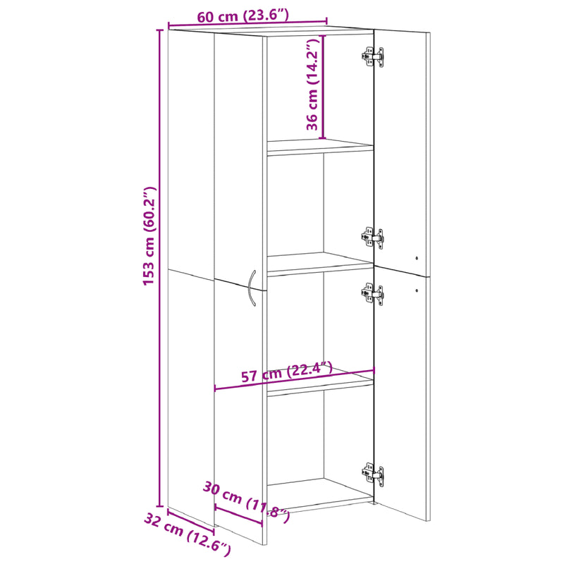 File Cabinet White 60x32x153 cm Engineered Wood