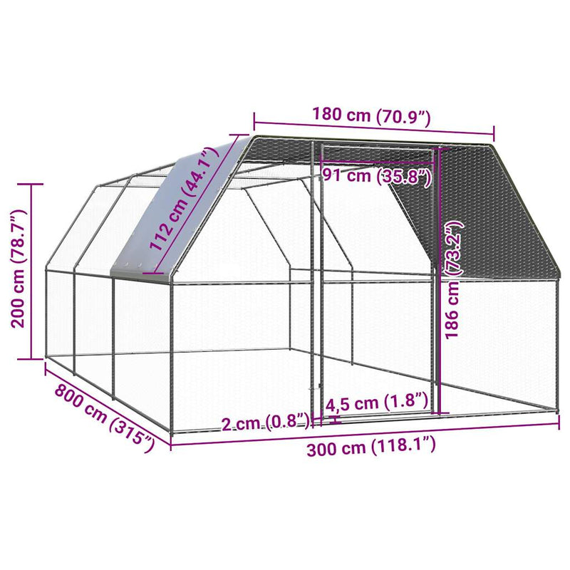 Chicken Cage 3x8x2 m Galvanised Steel