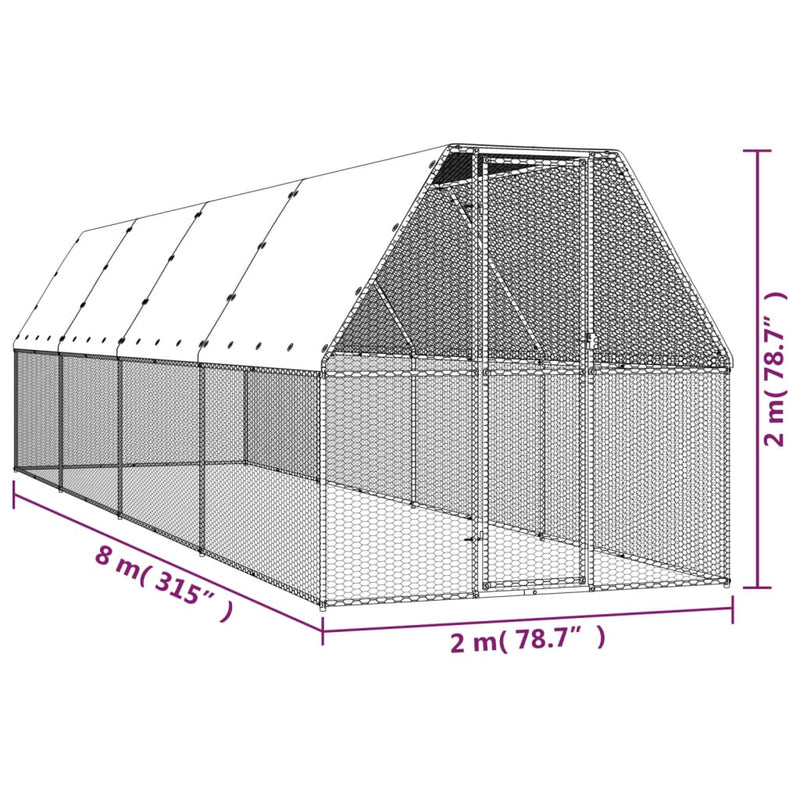 Chicken Cage 2x8x2 m Galvanised Steel