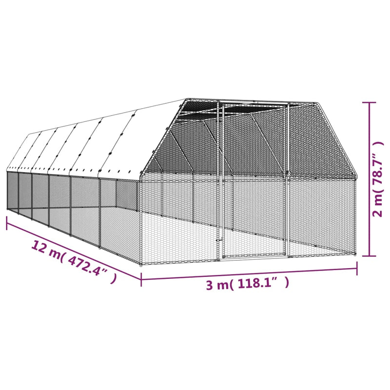 Chicken Cage 3x12x2 m Galvanised Steel