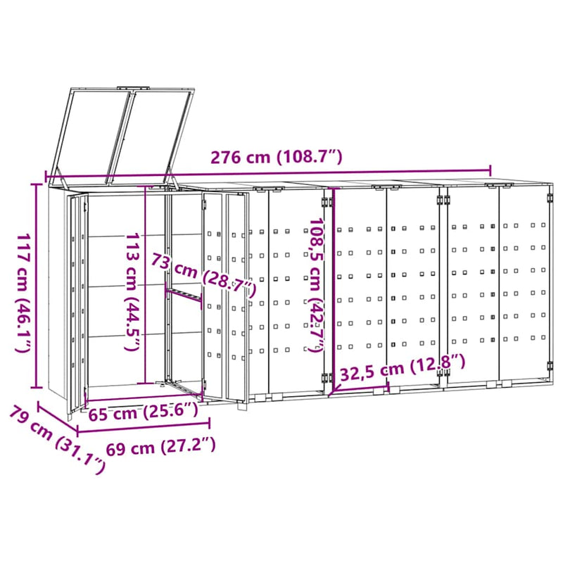 Wheelie Bin Storage for 4 Bins Anthracite 276x79x117 cm Steel