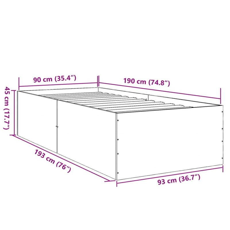 Bed Frame White 90x190 cm Engineered Wood