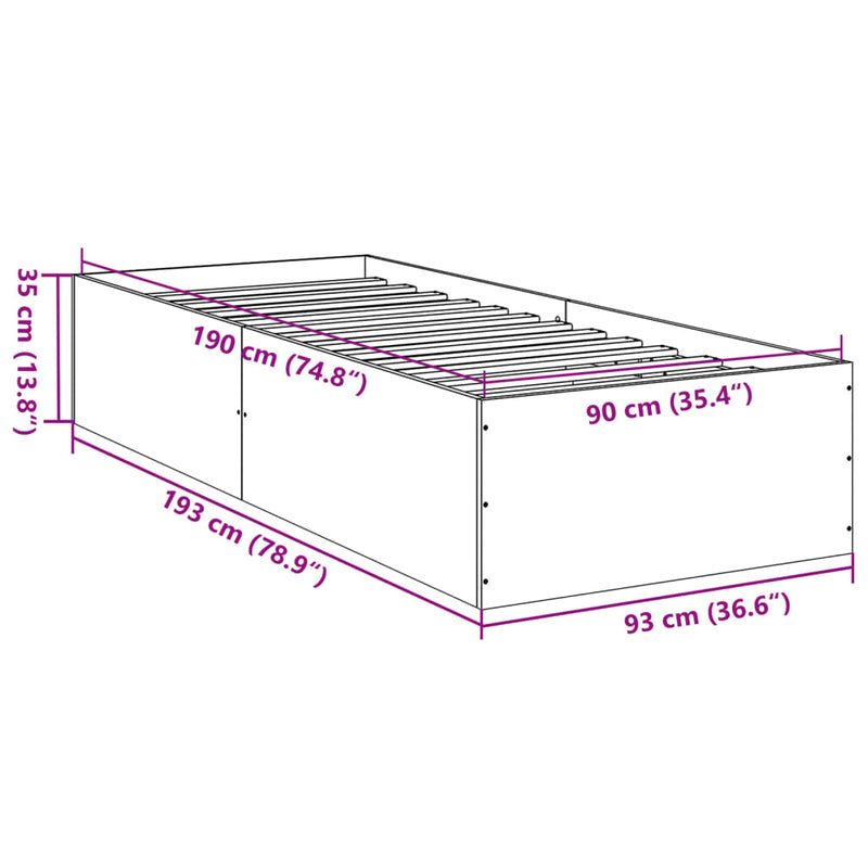 Bed Frame White 90x190 cm Engineered Wood