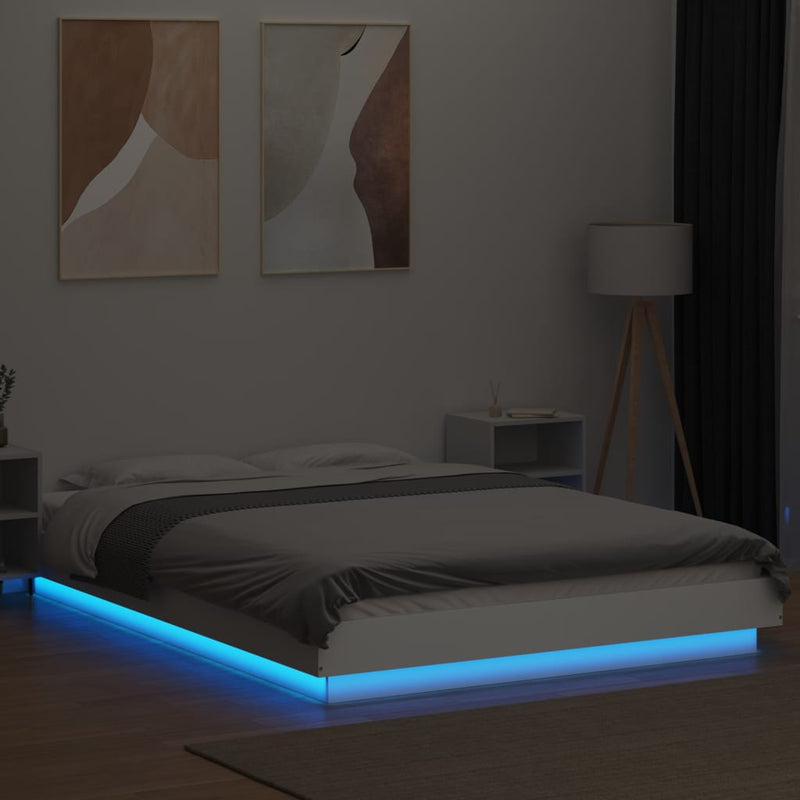 vidaXL Bed Frame with LED Lights without Mattress White 135x190 cm