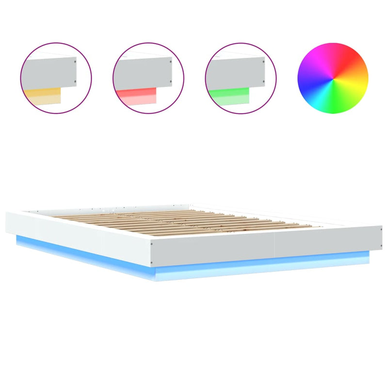 vidaXL Bed Frame with LED Lights without Mattress White 135x190 cm