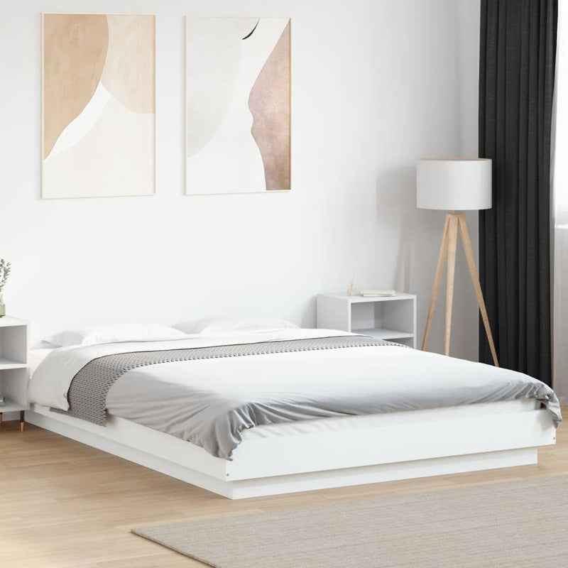 vidaXL Bed Frame with LED Lights without Mattress White 135x190 cm