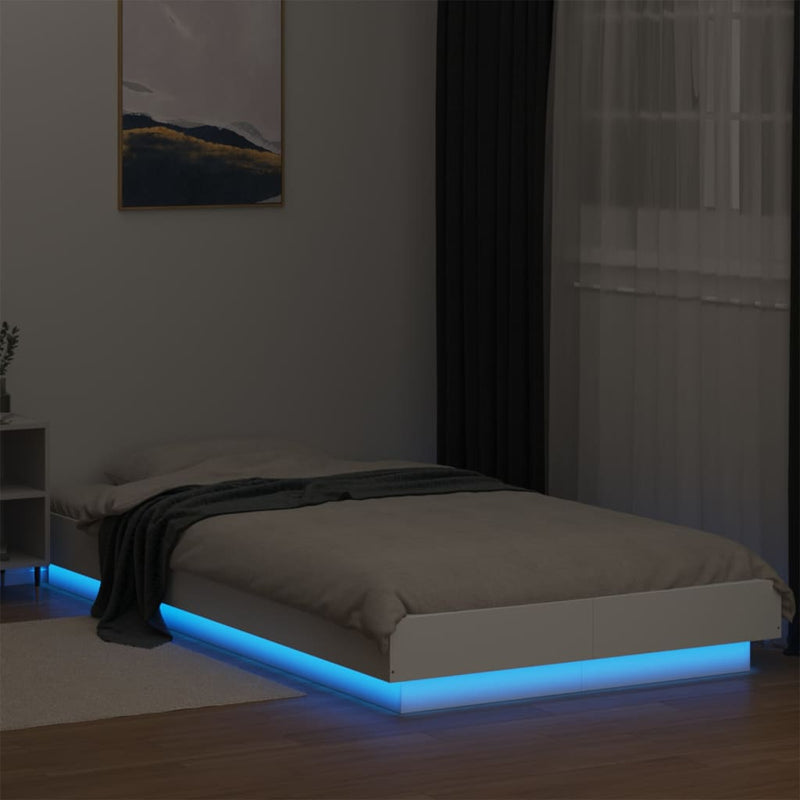 Bed Frame with LED Lights White 90x190 cm Engineered Wood