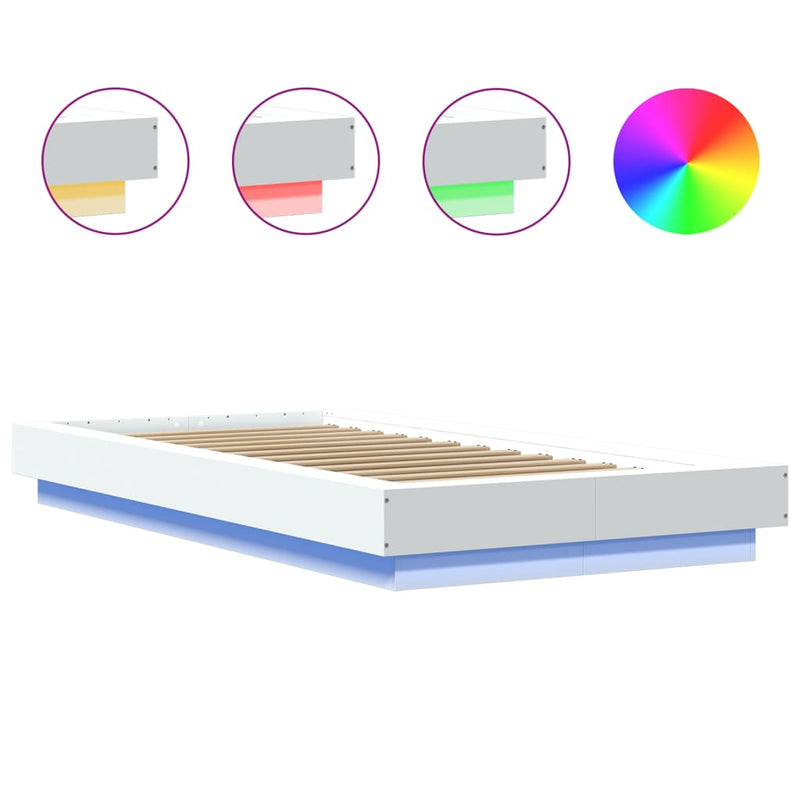 Bed Frame with LED Lights White 90x190 cm Engineered Wood