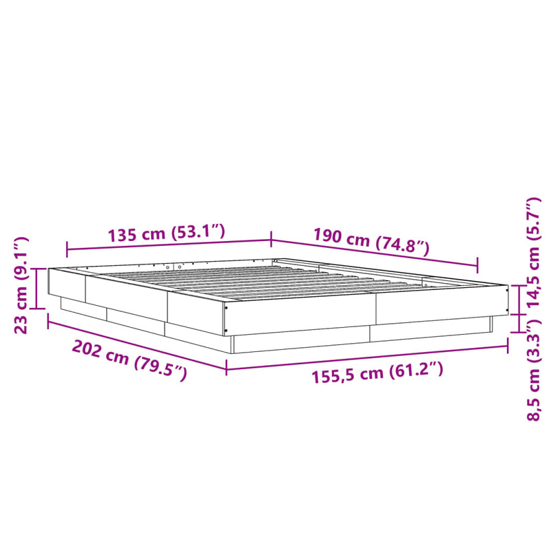 vidaXL Bed Frame without Mattress White 135x190 cm