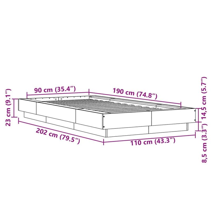 Bed Frame White 90x190 cm Engineered Wood