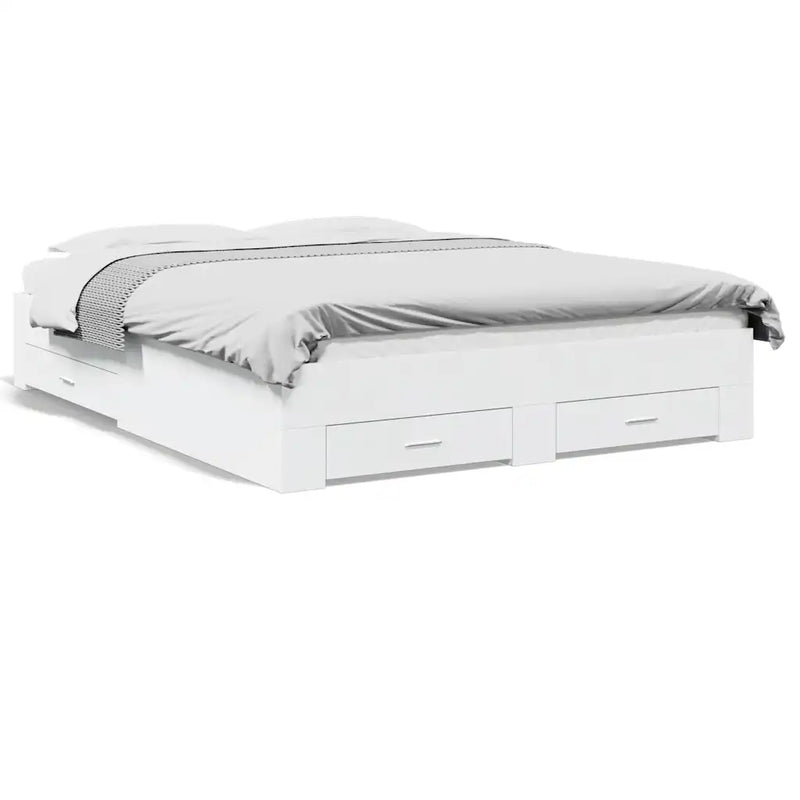 Bed Frame with Drawers without Mattress White 150x200 cm