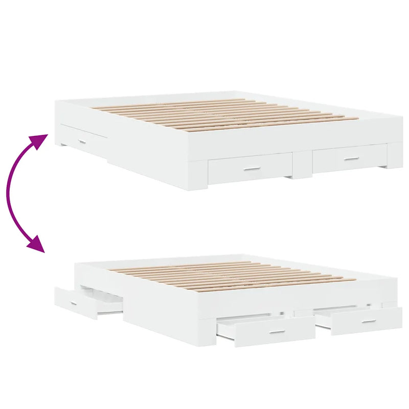 Bed Frame with Drawers without Mattress White 150x200 cm