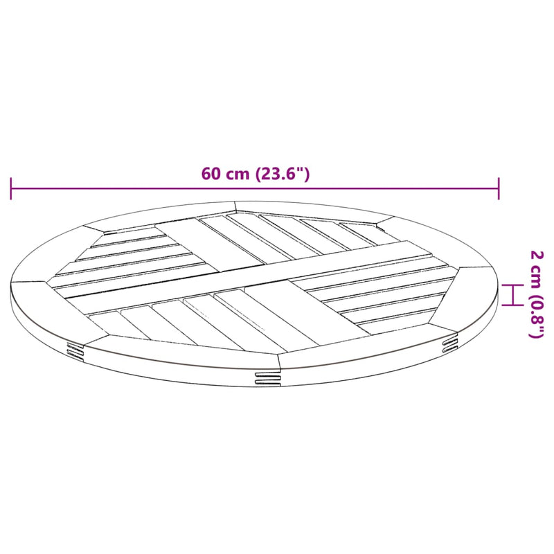 vidaXL Table Top Ø60x2 cm Round Solid Wood Acacia