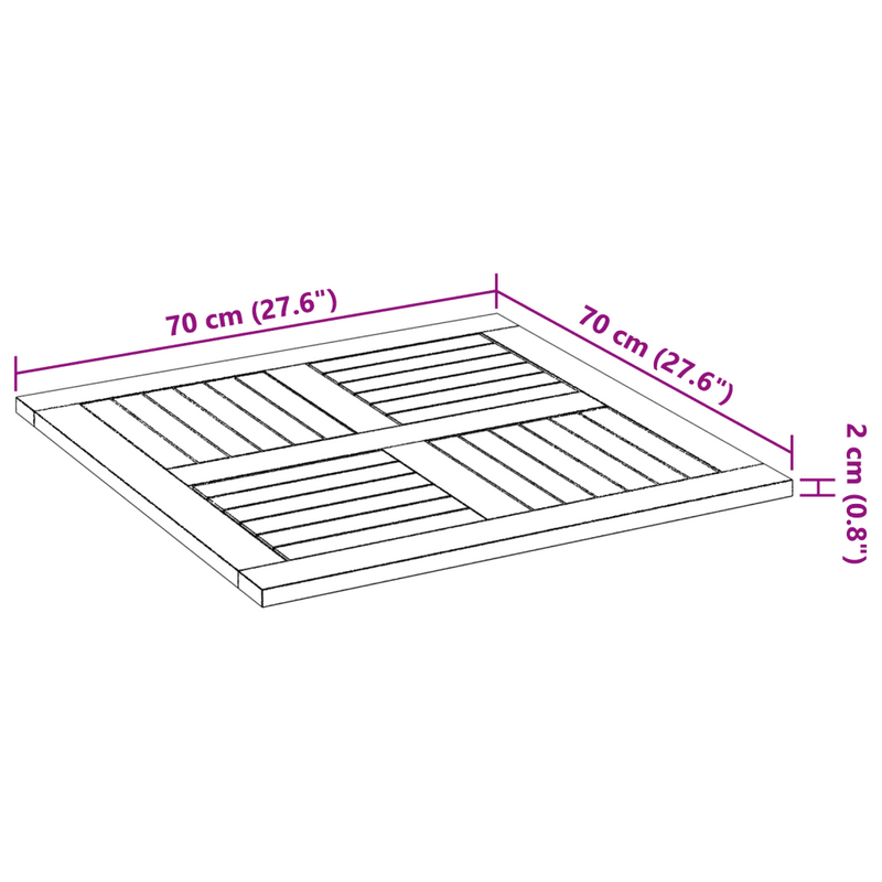 Table Top 70x70x2 cm Square Solid Wood Acacia