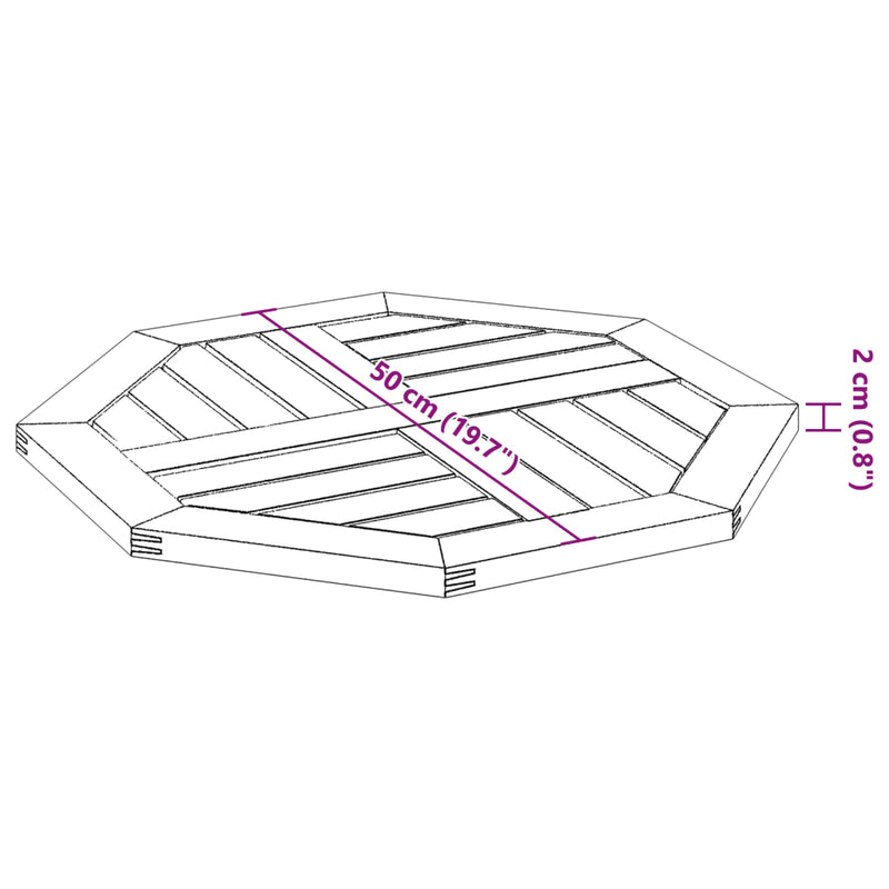Table Top 50x50x2 cm Octagonal Solid Wood Acacia