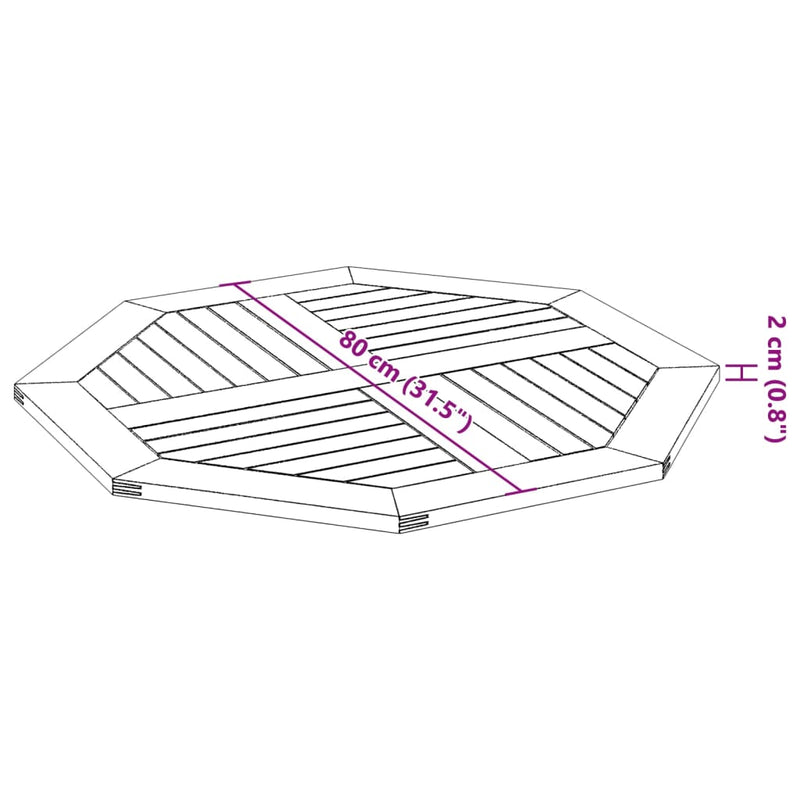 vidaXL Table Top 80x80x2.2 cm Octagonal Solid Wood Acacia