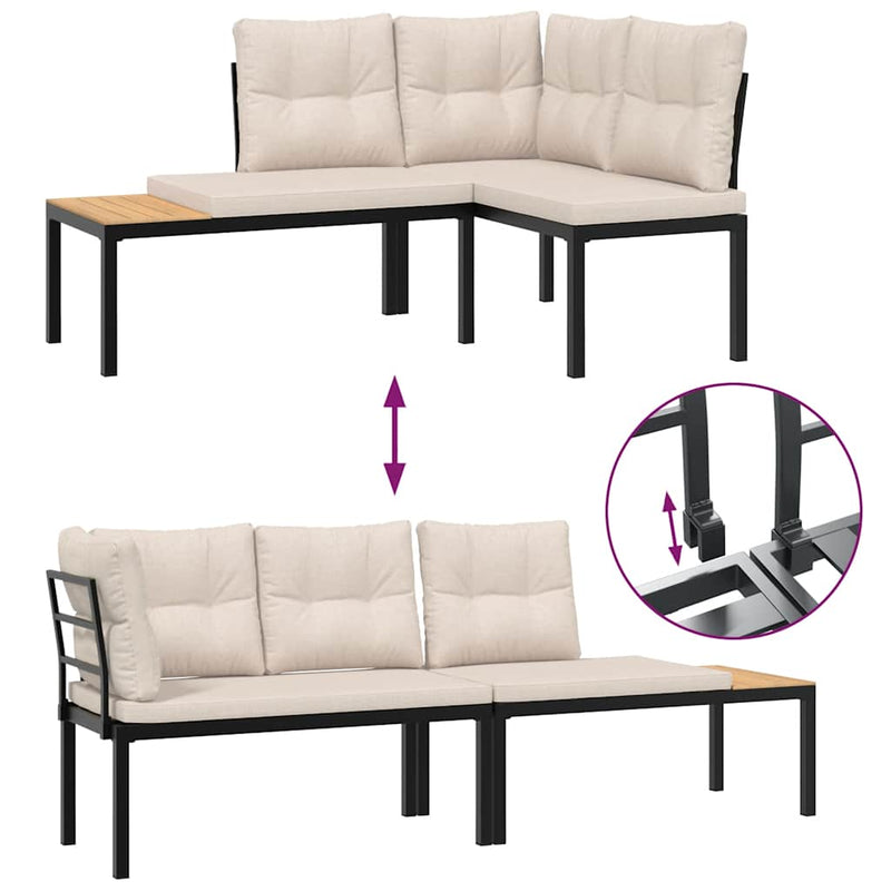 vidaXL Garden Benches 2 pcs with Cushions Black Powder-coated Steel