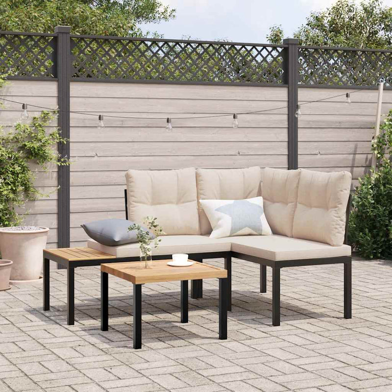 vidaXL Garden Benches 2 pcs with Cushions Black Powder-coated Steel