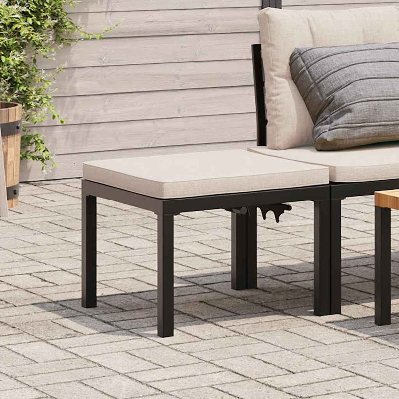 vidaXL Garden Stool with Cushion Black Powder-coated Steel