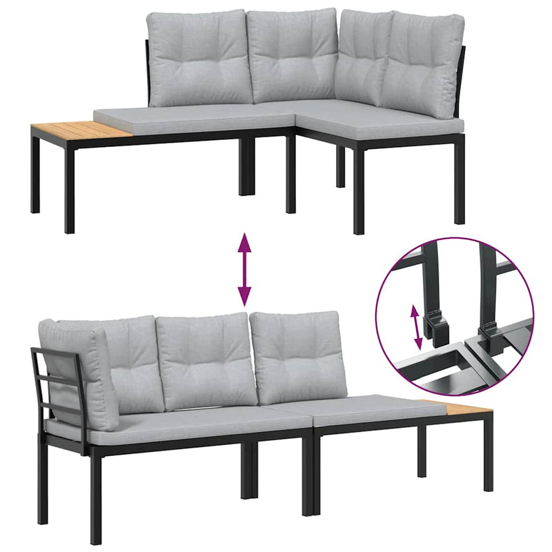 vidaXL Garden Benches 2 pcs with Cushions Black Powder-coated Steel