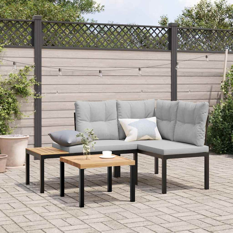 vidaXL Garden Benches 2 pcs with Cushions Black Powder-coated Steel