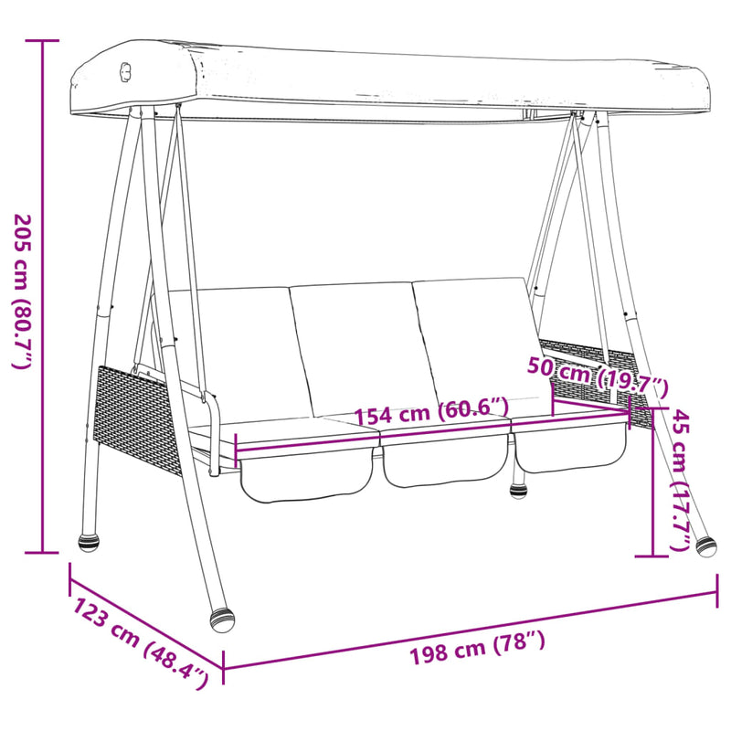 Garden Swing Bench with Adjustable Canopy Dark Grey��Steel