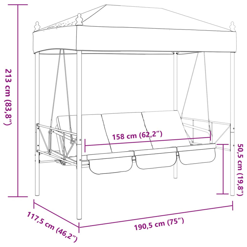 Garden Swing Bench with Canopy Dark Grey Steel