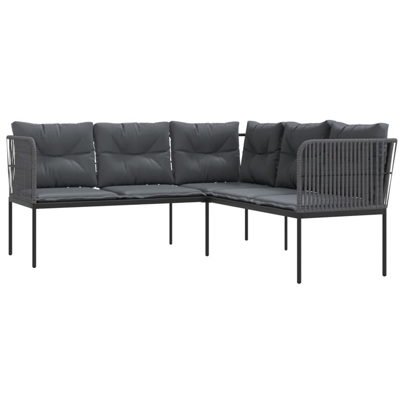vidaXL Garden Sofa with Cushions L-shaped Black Steel and Textilene