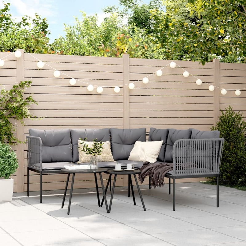 vidaXL Garden Sofa with Cushions L-shaped Black Steel and Textilene