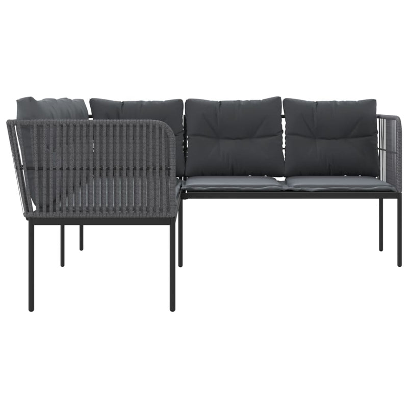 vidaXL Garden Sofa with Cushions L-shaped Black Steel and Textilene