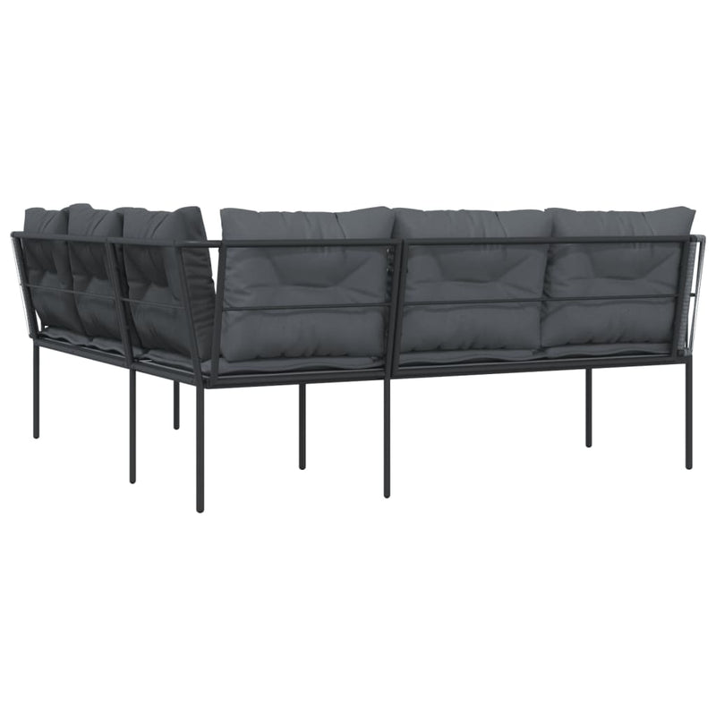 vidaXL Garden Sofa with Cushions L-shaped Black Steel and Textilene